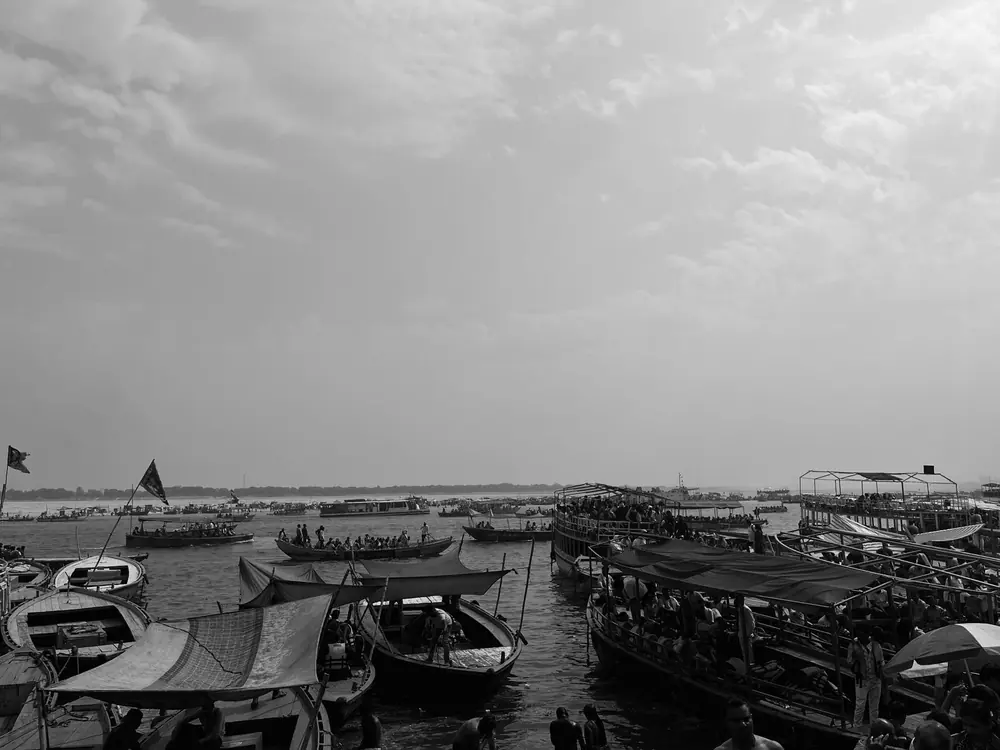 Wide black and white river scene